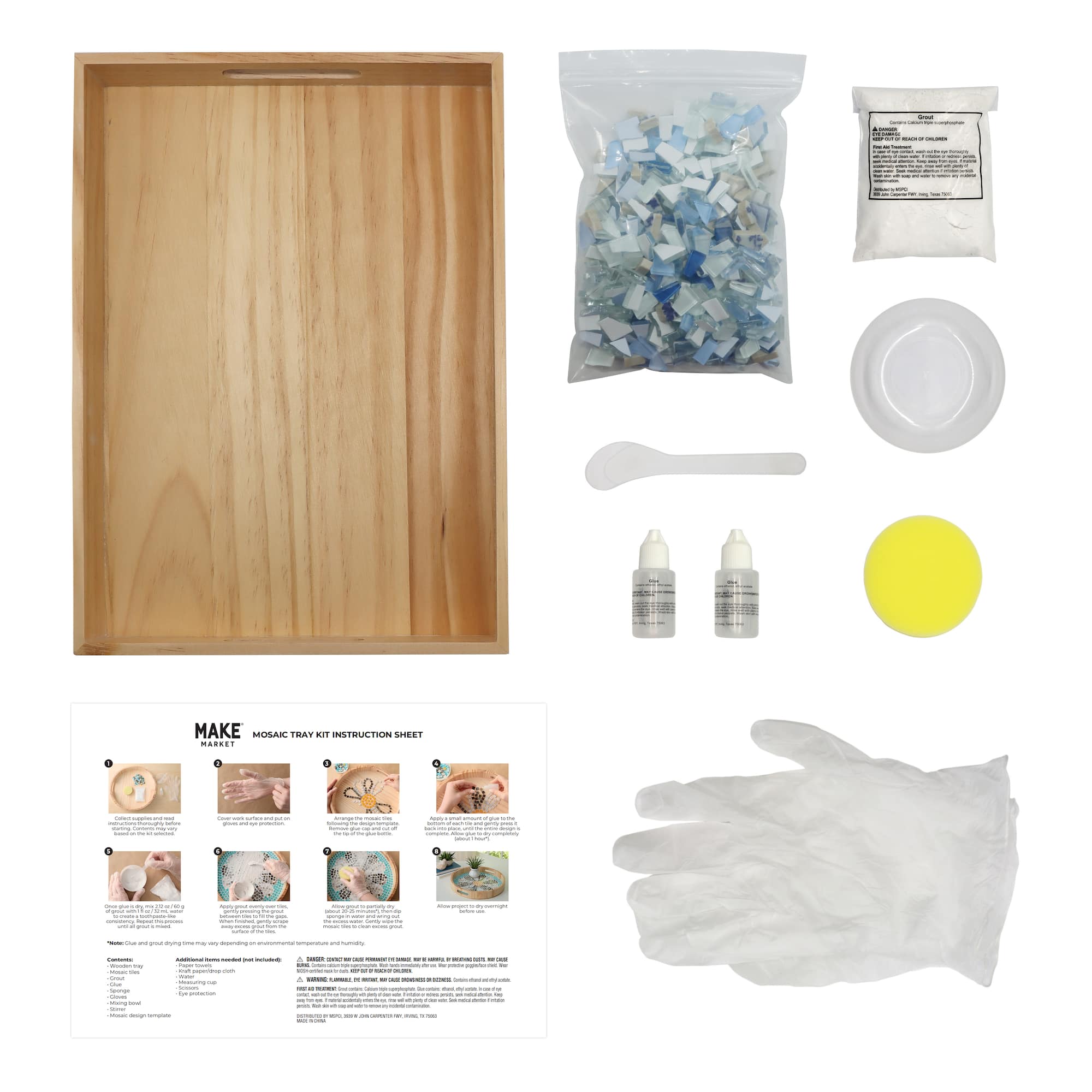 10" x 14" Blue Flower Mosaic Tray Kit by Make Market®